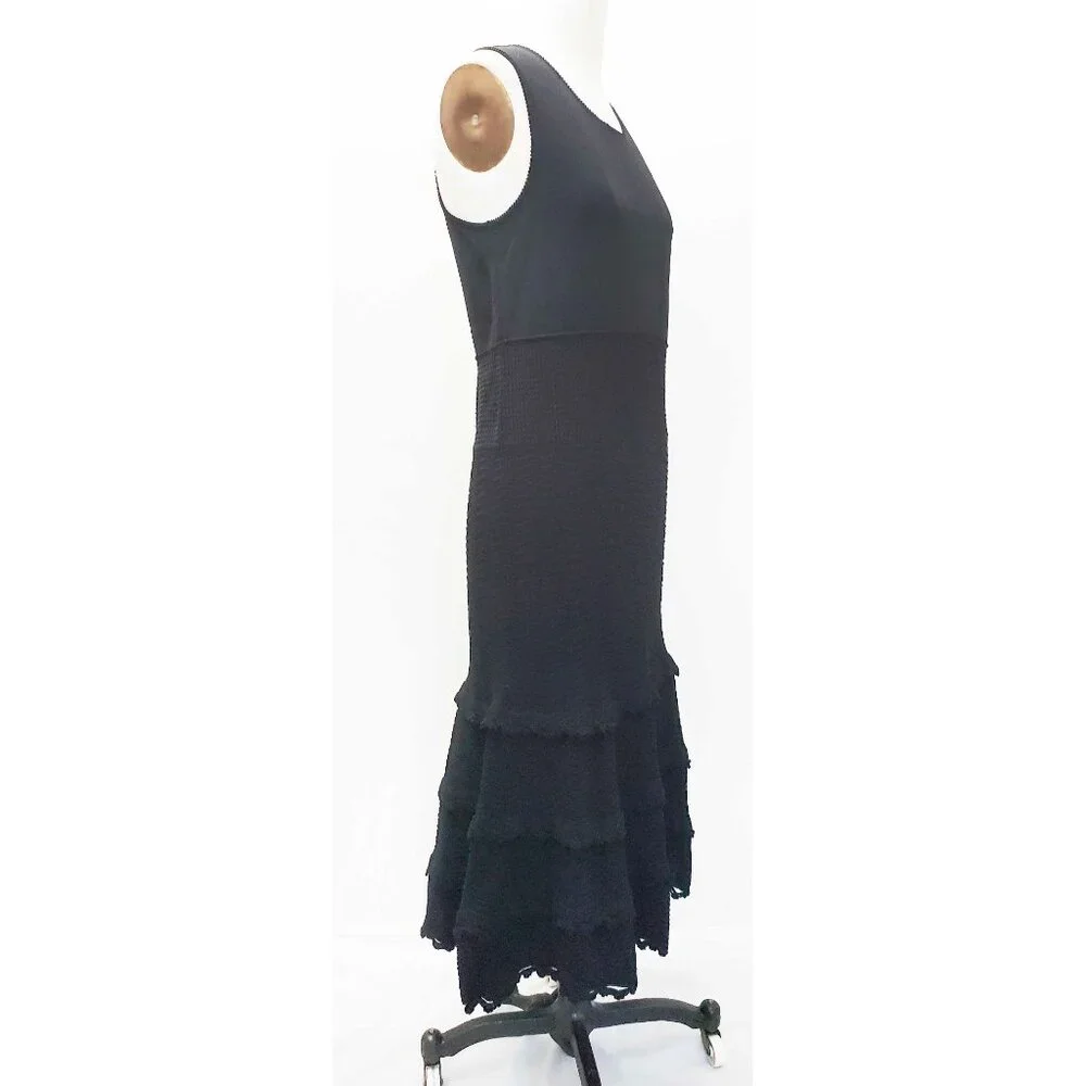 CHANEL 05P Womens Dress Black Knit Flapper Sleeveless Flared Skirt Back Button